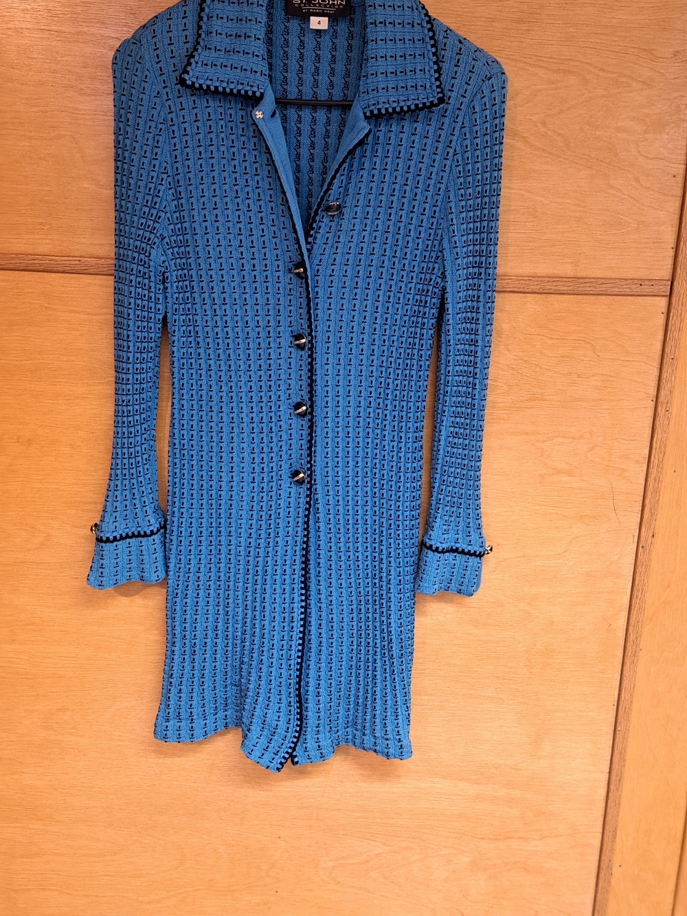 St John By Marie Gray Womens Vintage Blue Knit Button-Front Cardigan Size 4